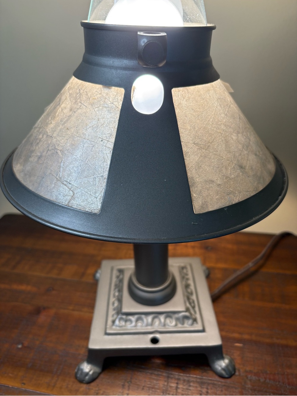 Antique-Style Silver Mica Bouillotte Hurricane Lamp - Picture 4 of 13
